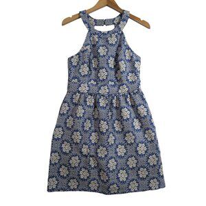 Tori Richard Sheath Dress Women 4 Blue White Floral Halter Neck Sleeveless Party